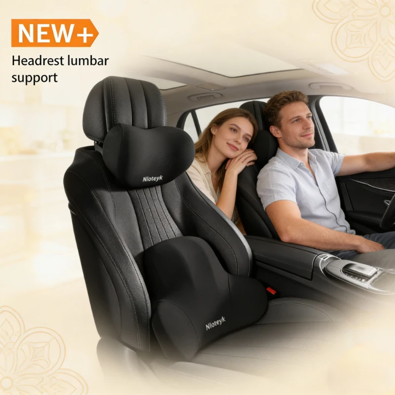 Neck Traction Pillow - ชุดหมอนรองคอเมมโมรี่โฟมและที่รองหลังสำหรับรถยนต์ พร้อมเบาะรองศีรษะระบายอากาศเพื่อบรรเทาอาการปวด