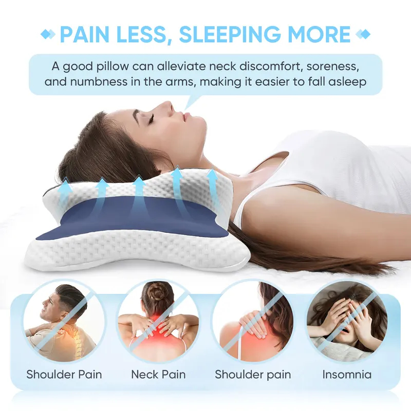 Neck Traction Pillow - หมอนเมมโมรี่โฟม หมอนรองคอ บรรเทาอาการปวดคอ รูปทรงตามหลักสรีรศาสตร์ รองรับกระดูกคอ สำหรับนอนตะแคง