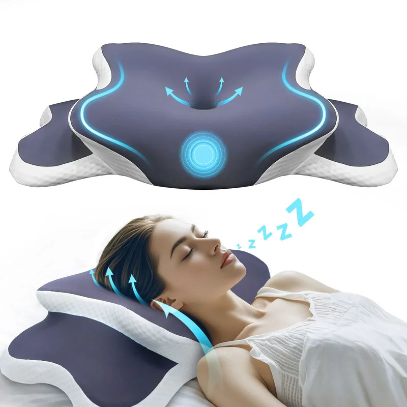 Neck Traction Pillow - หมอนเมมโมรี่โฟม หมอนรองคอ บรรเทาอาการปวดคอ รูปทรงตามหลักสรีรศาสตร์ รองรับกระดูกสันหลังส่วนคอ สำหรับนอนตะแคง