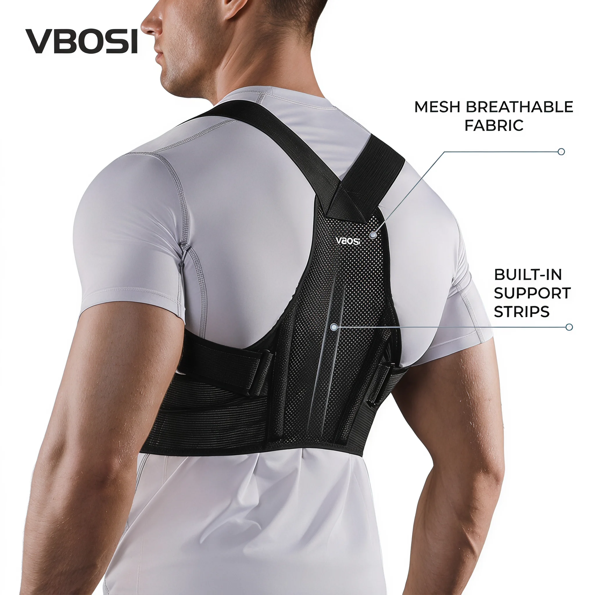 Posture Corrector Back Brace - VBOSI อุปกรณ์ปรับท่าทาง แก้ไขหลังค่อม สายรัดพยุงหลังและไหล่ ระบายอากาศได้ดี สำหรับผู้ชายและผู้หญิง