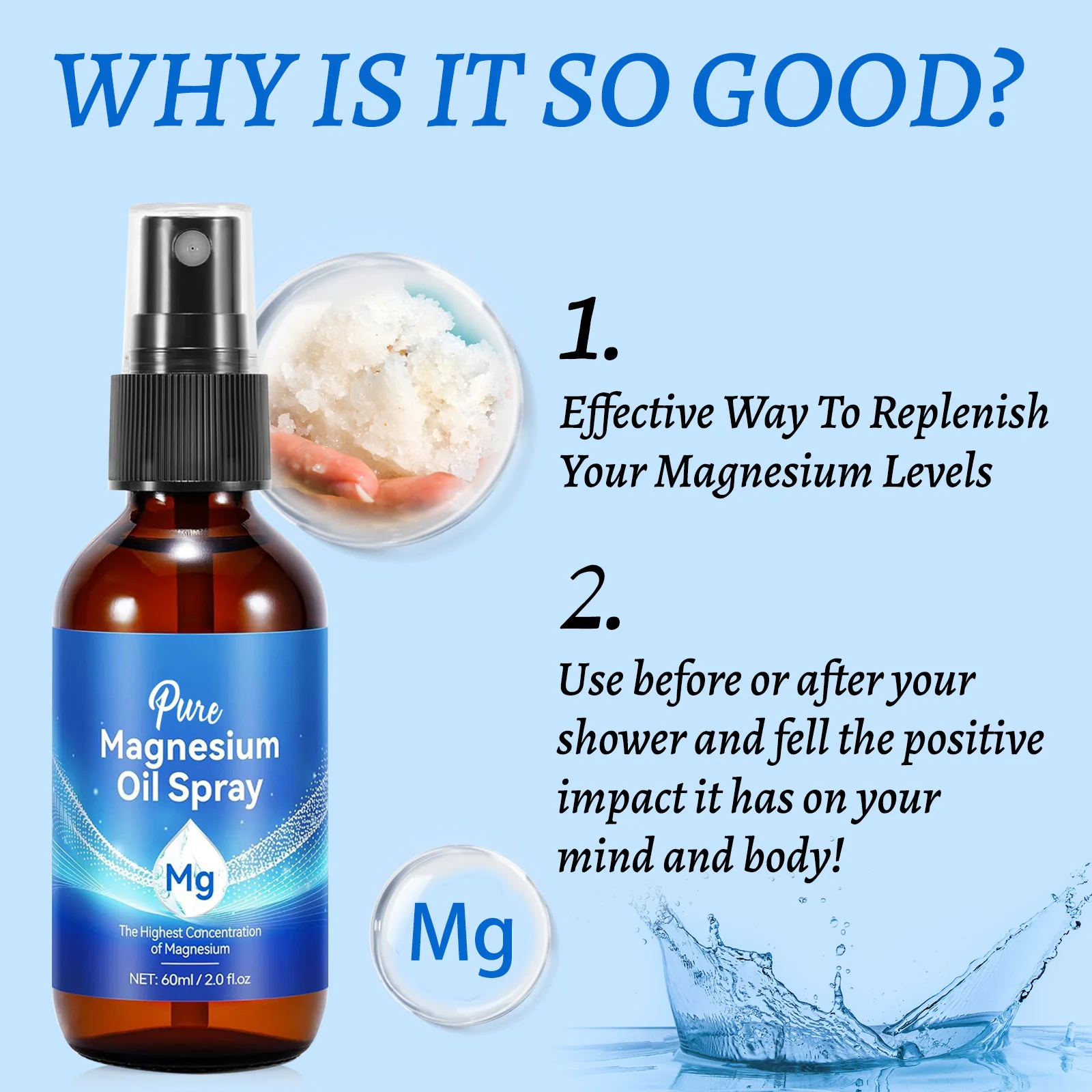 สเปรย์น้ำมันแมกนีเซียม 60 มล.  - Bath Salts Magnesium บทวิจารณ์และราคา